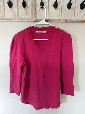 We The Free Raspberry V-Neck Long Sleeve Tee